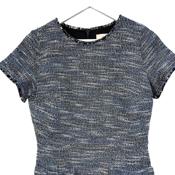 LOFT Tweed Blue Black White Fringe Sheath Career Dress Women's Size 6 NWT - Picture 2 of 12